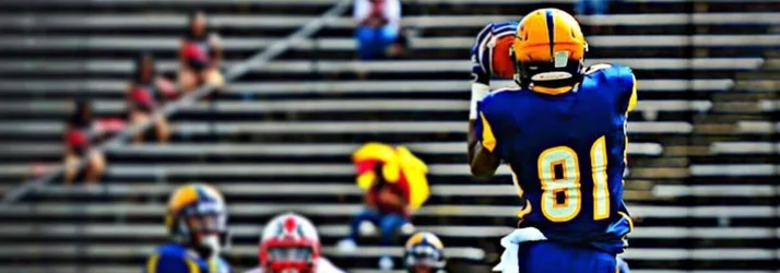 A football player catching a pass during practice