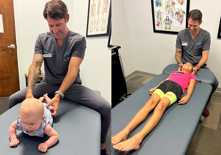 Chiropractor Clay Gasparovich Adjusting Children